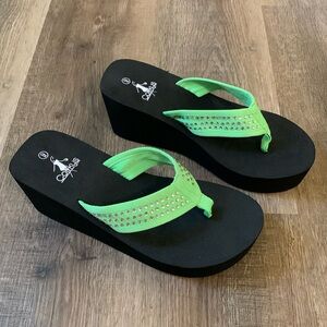 Corkys wedge thong sandals. Size 9